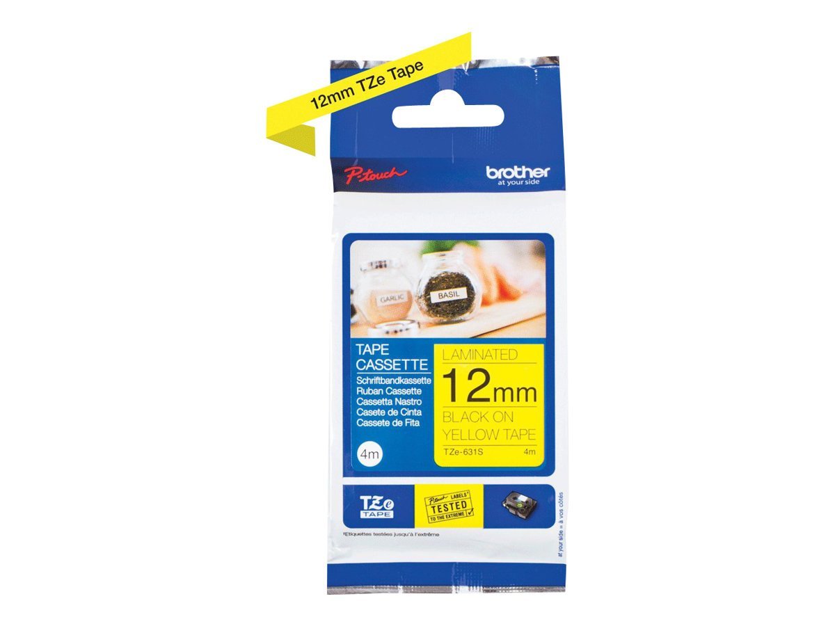 Brother Black On Yellow Label Tape 12mm x 4m - TZE631S - NWT FM SOLUTIONS - YOUR CATERING WHOLESALER