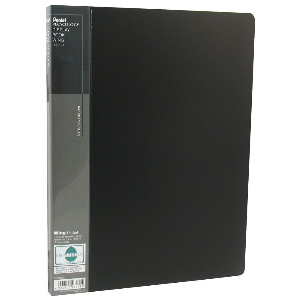 Pentel Recycology A4 Display Book 20 Pocket with Front Pocket Black - DCF442AI - NWT FM SOLUTIONS - YOUR CATERING WHOLESALER