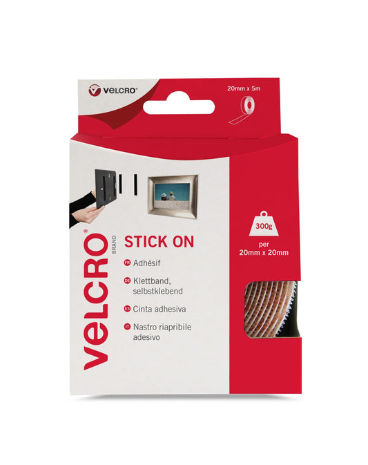 Velcro Sticky Hook and Loop Strip 20mmx5m White - RY07117 - NWT FM SOLUTIONS - YOUR CATERING WHOLESALER