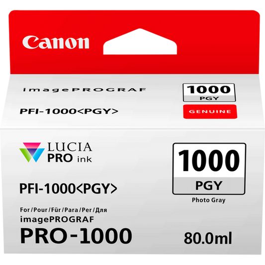 Canon PFI1000PGY Photo Grey Standard Capacity Ink Cartridge 80ml - 0553C001 - NWT FM SOLUTIONS - YOUR CATERING WHOLESALER