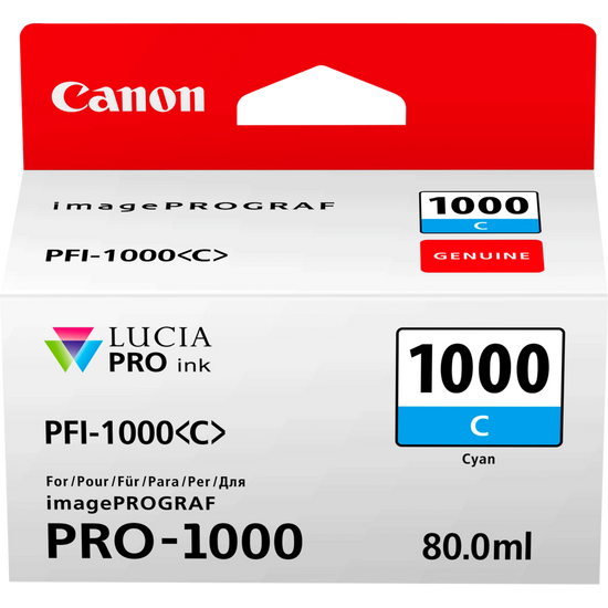 Canon PFI1000C Cyan Standard Capacity Ink Cartridge 80ml - 0547C001 - NWT FM SOLUTIONS - YOUR CATERING WHOLESALER