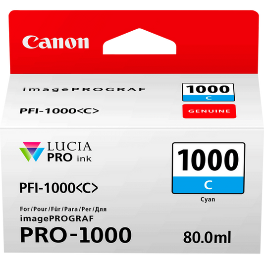 Canon PFI1000C Cyan Standard Capacity Ink Cartridge 80ml - 0547C001 - NWT FM SOLUTIONS - YOUR CATERING WHOLESALER