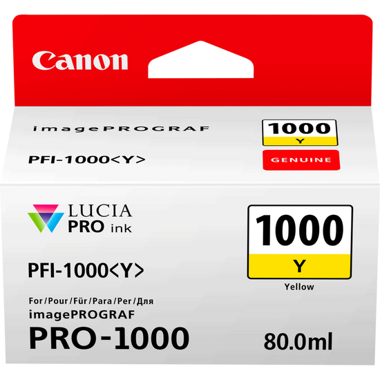 Canon PFI1000Y Yellow Standard Capacity Ink Cartridge 80ml - 0549C001 - NWT FM SOLUTIONS - YOUR CATERING WHOLESALER