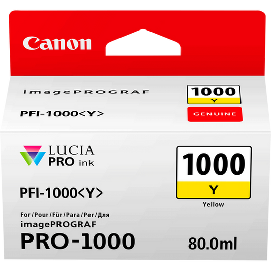 Canon PFI1000Y Yellow Standard Capacity Ink Cartridge 80ml - 0549C001 - NWT FM SOLUTIONS - YOUR CATERING WHOLESALER