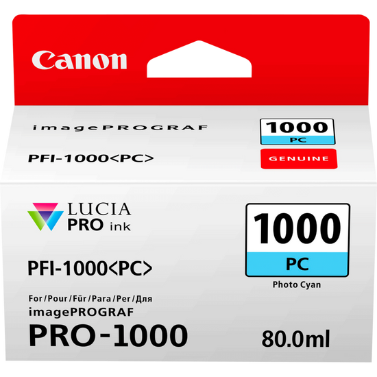 Canon PFI1000PC Photo Cyan Standard Capacity Ink Cartridge 80ml - 0550C001 - NWT FM SOLUTIONS - YOUR CATERING WHOLESALER