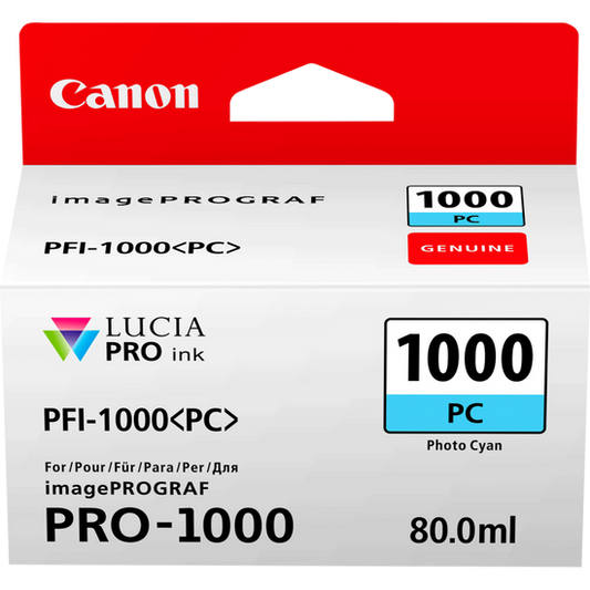 Canon PFI1000PC Photo Cyan Standard Capacity Ink Cartridge 80ml - 0550C001 - NWT FM SOLUTIONS - YOUR CATERING WHOLESALER