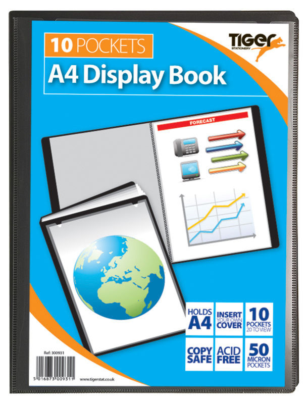 Tiger A4 Presentation Display Book 10 Pocket Black - 300931 - NWT FM SOLUTIONS - YOUR CATERING WHOLESALER