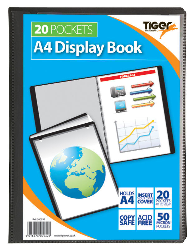 Tiger A4 Presentation Display Book 20 Pocket Black - 300932 - NWT FM SOLUTIONS - YOUR CATERING WHOLESALER