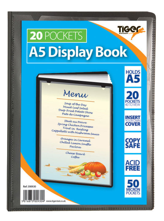 Tiger A5 Presentation Display Book 20 Pocket Black - 300930 - NWT FM SOLUTIONS - YOUR CATERING WHOLESALER