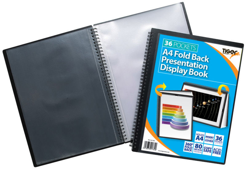 Tiger A4 Fold Back Display Book 36 Pocket Black - 301784 - NWT FM SOLUTIONS - YOUR CATERING WHOLESALER