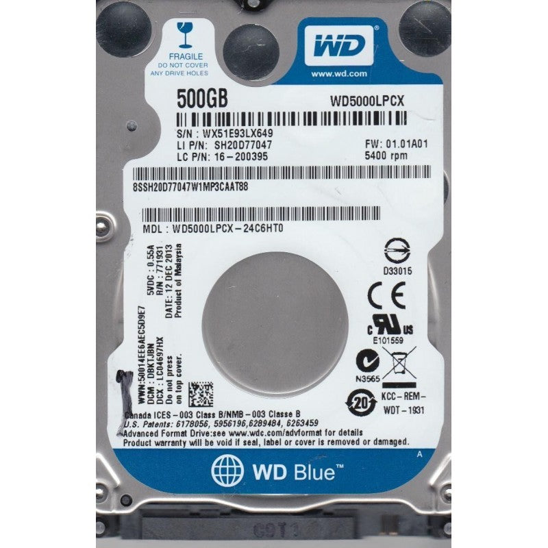 Western Digital Blue 500GB 2.5 Inch SATA 6Gbs 5400 RPM Internal Hard Drive