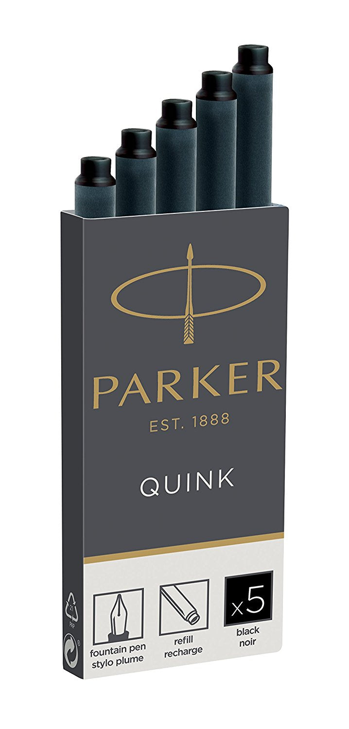 Parker Quink Ink Refill Cartridge for Fountain Pens Black (Pack 5) - 1950382 - NWT FM SOLUTIONS - YOUR CATERING WHOLESALER