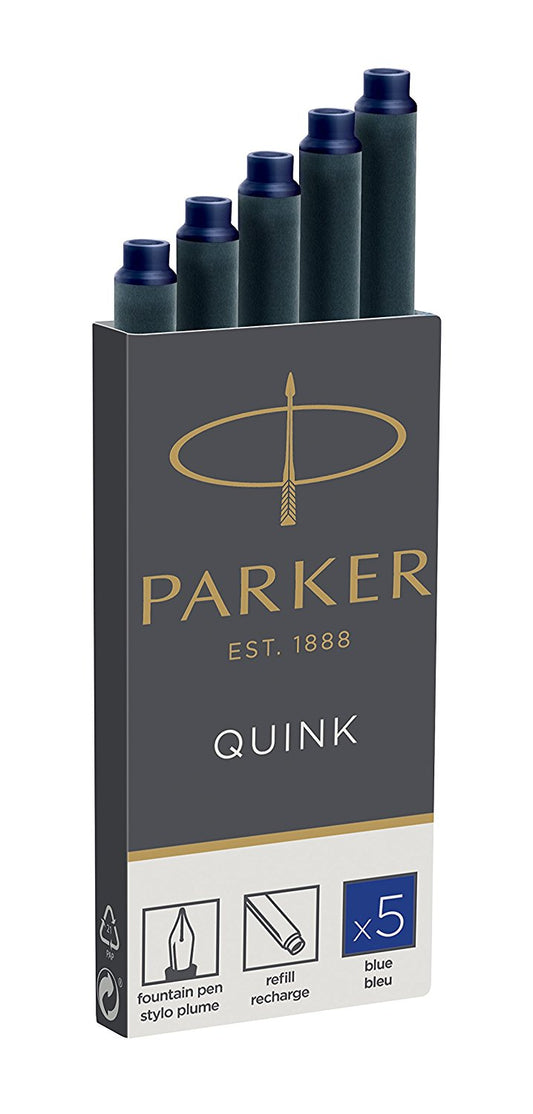 Parker Quink Ink Refill Cartridge for Fountain Pens Blue (Pack 5) - 1950384 - NWT FM SOLUTIONS - YOUR CATERING WHOLESALER