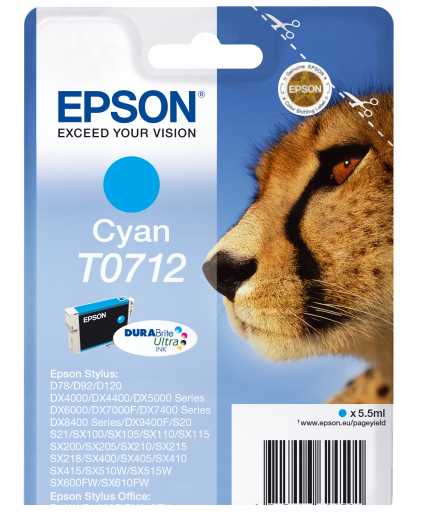 Epson T0712 Cheetah Cyan Standard Capacity Ink Cartridge 6ml - C13T07124012 - NWT FM SOLUTIONS - YOUR CATERING WHOLESALER