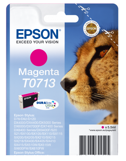 Epson T0713 Cheetah Magenta Standard Capacity Ink Cartridge 6ml - C13T07134012 - NWT FM SOLUTIONS - YOUR CATERING WHOLESALER