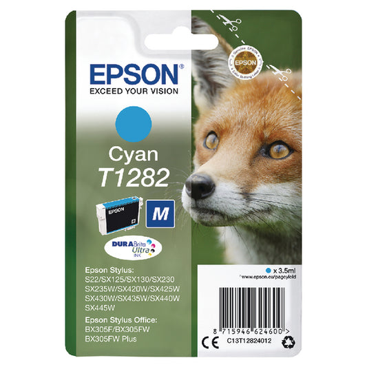 Epson T1282 Fox Cyan Standard Capacity Ink Cartridge 3.5ml - C13T12824012 - NWT FM SOLUTIONS - YOUR CATERING WHOLESALER