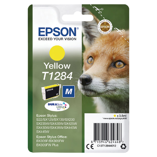 Epson T1284 Fox Yellow Standard Capacity Ink Cartridge 3.5ml - C13T12844012 - NWT FM SOLUTIONS - YOUR CATERING WHOLESALER