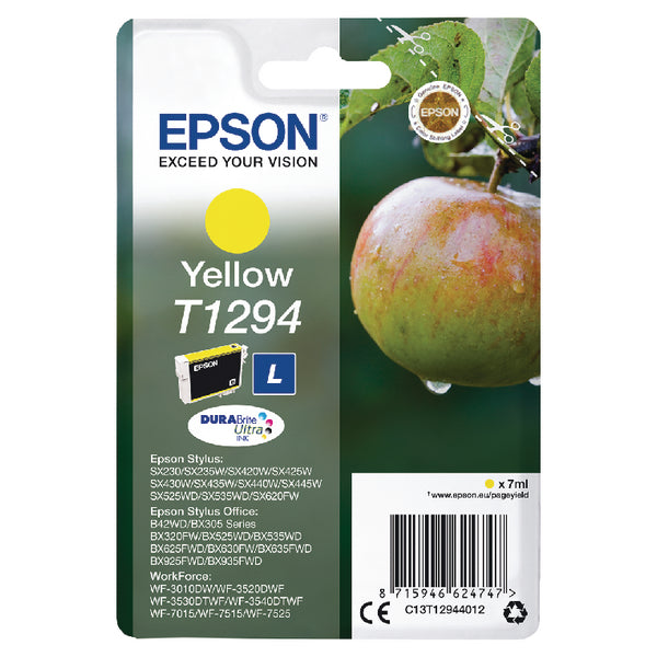 Epson T1294 Apple Yellow Standard Capacity Ink Cartridge 7ml - C13T12944012 - NWT FM SOLUTIONS - YOUR CATERING WHOLESALER