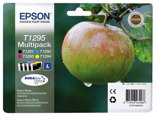 Epson T1295 Apple Black Cyan Magenta Yellow Standard Capacity Ink Cartridge Multipack 11ml + 3 x 7ml (Pack 4) - C13T12954012 - NWT FM SOLUTIONS - YOUR CATERING WHOLESALER