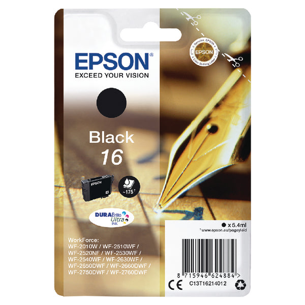 Epson 16 Pen and Crossword Black Standard Capacity Ink Cartridge 5ml - C13T16214012 - NWT FM SOLUTIONS - YOUR CATERING WHOLESALER