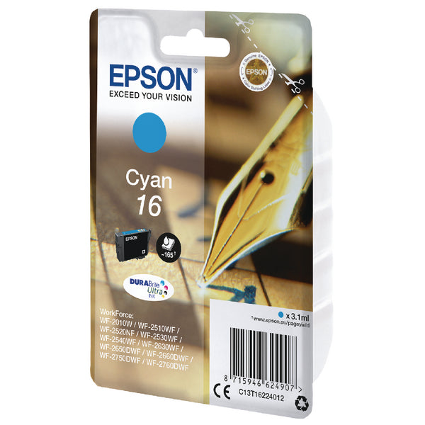 Epson 16 Pen and Crossword Cyan Standard Capacity Ink Cartridge 3ml - C13T16224012 - NWT FM SOLUTIONS - YOUR CATERING WHOLESALER