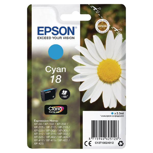 Epson 18 Daisy Cyan Standard Capacity Ink Cartridge 3ml - C13T18024012 - NWT FM SOLUTIONS - YOUR CATERING WHOLESALER