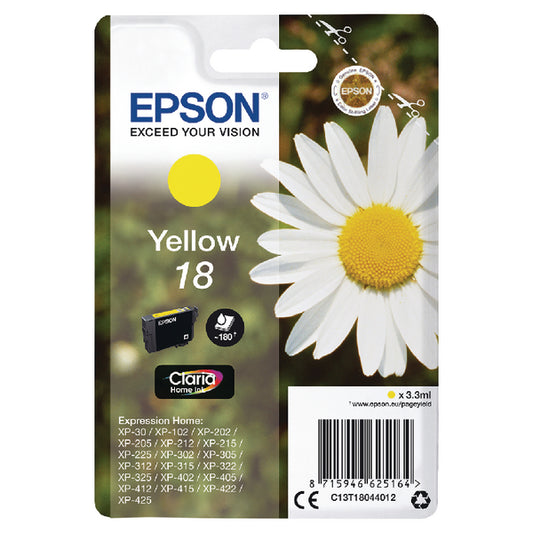 Epson 18 Daisy Yellow Standard Capacity Ink Cartridge 3ml - C13T18044012 - NWT FM SOLUTIONS - YOUR CATERING WHOLESALER