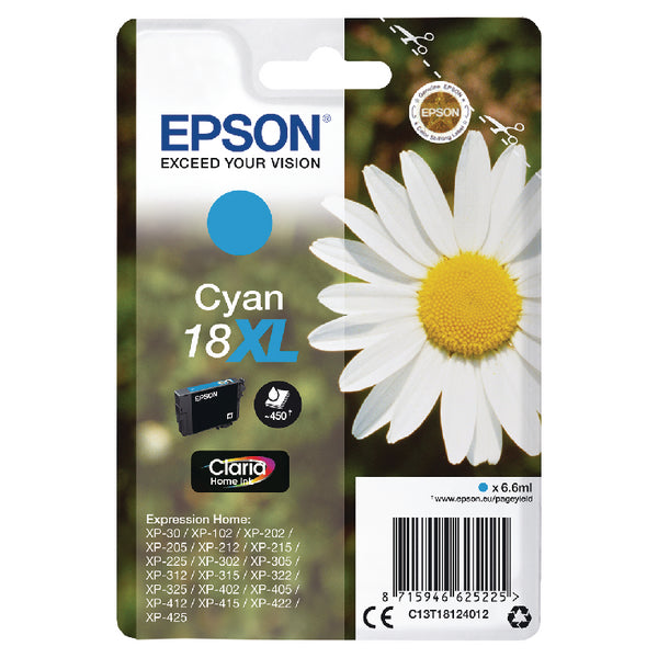 Epson 18XL Daisy Cyan High Yield Ink Cartridge 7ml - C13T18124012 - NWT FM SOLUTIONS - YOUR CATERING WHOLESALER