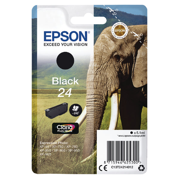 Epson 24 Elephant Black Standard Capacity Ink Cartridge 5ml - C13T24214012 - NWT FM SOLUTIONS - YOUR CATERING WHOLESALER