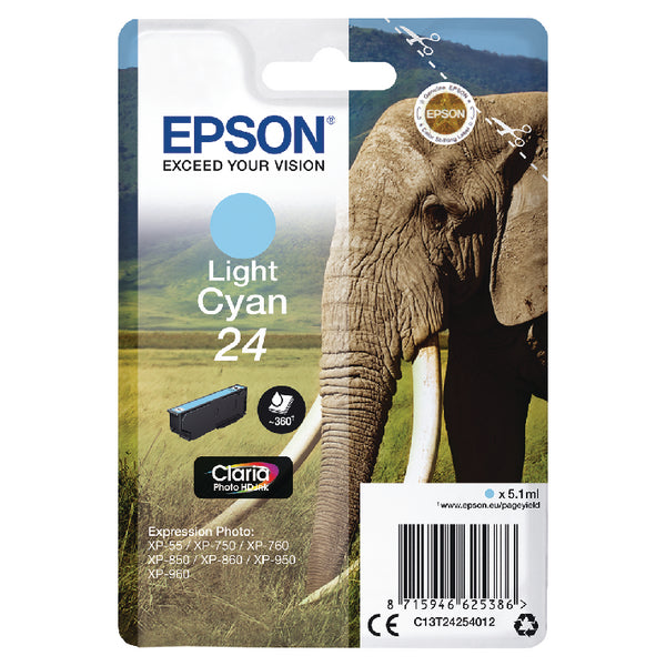 Epson 24 Elephant Light Cyan Standard Capacity Ink Cartridge 5ml - C13T24254012 - NWT FM SOLUTIONS - YOUR CATERING WHOLESALER