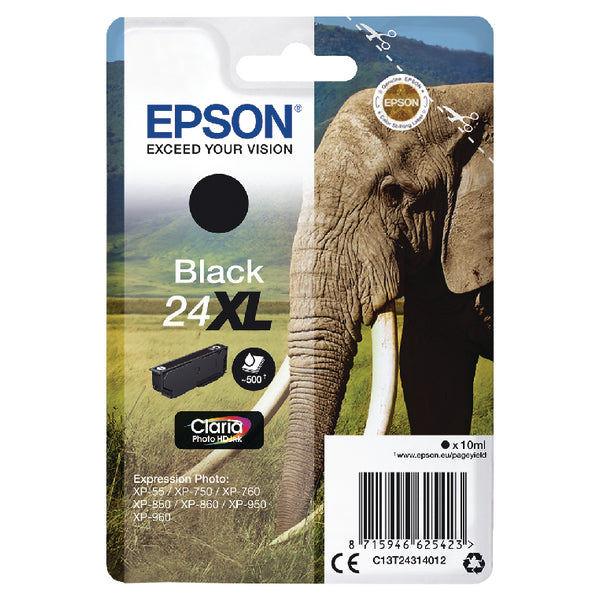 Epson 24XL Elephant Black High Yield Ink Cartridge 10ml - C13T24314012 - NWT FM SOLUTIONS - YOUR CATERING WHOLESALER