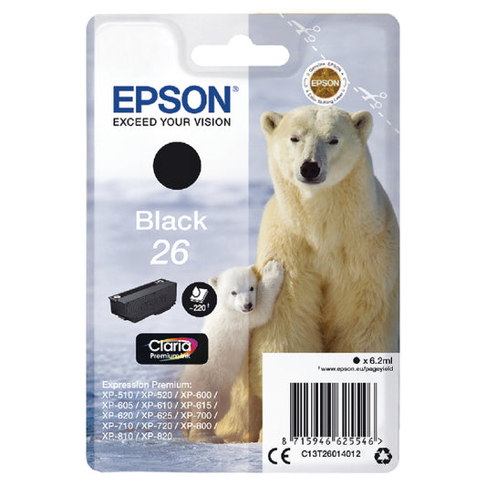 Epson 26 Polar Bear Black Standard Capacity Ink Cartridge 6ml - C13T26014012 - NWT FM SOLUTIONS - YOUR CATERING WHOLESALER