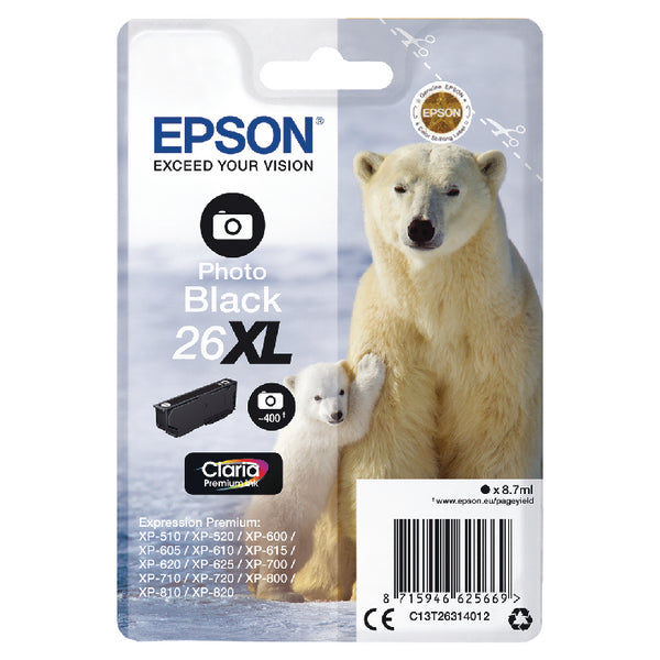 Epson 26XL Polar Bear Photo Black High Yield Ink Cartridge 9ml - C13T26314012 - NWT FM SOLUTIONS - YOUR CATERING WHOLESALER