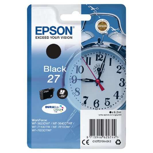 Epson 27 Alarm Clock Black Standard Capacity Ink Cartridge 6ml - C13T27014012 - NWT FM SOLUTIONS - YOUR CATERING WHOLESALER