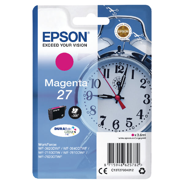 Epson 27 Alarm Clock Magenta Standard Capacity Ink Cartridge 4ml - C13T27034012 - NWT FM SOLUTIONS - YOUR CATERING WHOLESALER