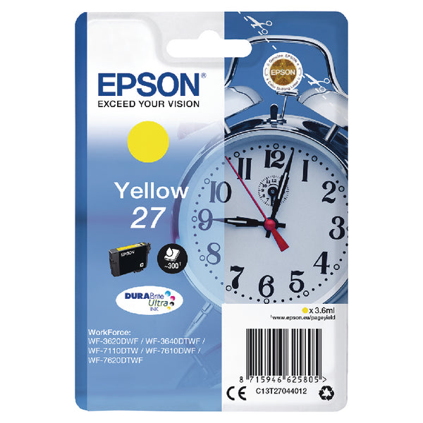 Epson 27 Alarm Clock Yellow Standard Capacity Ink Cartridge 4ml - C13T27044012 - NWT FM SOLUTIONS - YOUR CATERING WHOLESALER