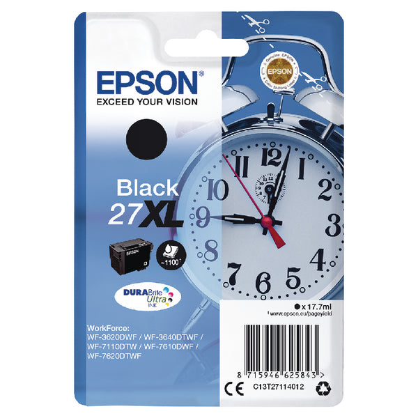 Epson 27XL Alarm Clock Black High Yield Ink Cartridge 18ml - C13T27114012 - NWT FM SOLUTIONS - YOUR CATERING WHOLESALER