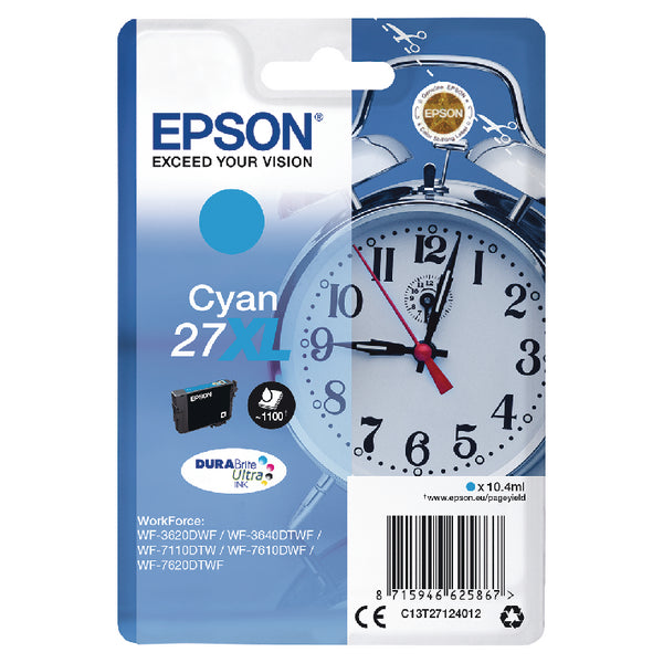 Epson 27XL Alarm Clock Cyan High Yield Ink Cartridge 10ml - C13T27124012 - NWT FM SOLUTIONS - YOUR CATERING WHOLESALER