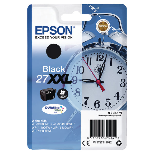 Epson 27XXL Alarm Clock Black Extra High Yield Ink Cartridge 34ml - C13T27914012 - NWT FM SOLUTIONS - YOUR CATERING WHOLESALER