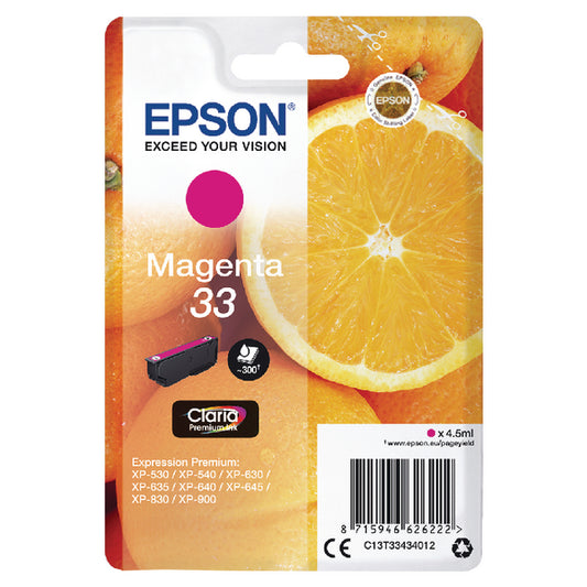 Epson 33 Oranges Magenta Standard Capacity Ink Cartridge 4.5ml - C13T33434012 - NWT FM SOLUTIONS - YOUR CATERING WHOLESALER