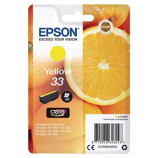 Epson 33 Oranges Yellow Standard Capacity Ink Cartridge 4.5ml - C13T33444012 - NWT FM SOLUTIONS - YOUR CATERING WHOLESALER