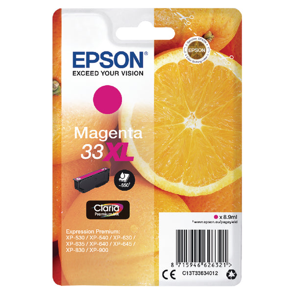 Epson 33XL Oranges Magenta High Yield Ink Cartridge 9ml - C13T33634012 - NWT FM SOLUTIONS - YOUR CATERING WHOLESALER