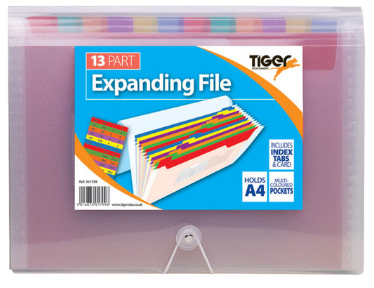 Tiger Rainbow Expanding File Polypropylene A4 13 Part Clear - 301799 - NWT FM SOLUTIONS - YOUR CATERING WHOLESALER