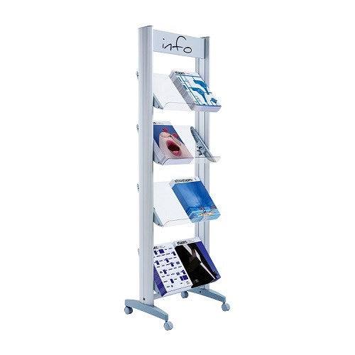 Fast Paper Mobile Literature Display 4 Shelves Grey - F8A4TT35 - NWT FM SOLUTIONS - YOUR CATERING WHOLESALER