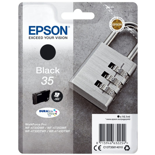 Epson 35 Padlock Black Standard Capacity Ink Cartridge 16ml - C13T35814010 - NWT FM SOLUTIONS - YOUR CATERING WHOLESALER