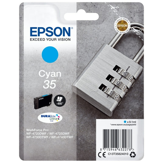 Epson 35 Padlock Cyan Standard Capacity Ink Cartridge 9ml - C13T35824010 - NWT FM SOLUTIONS - YOUR CATERING WHOLESALER