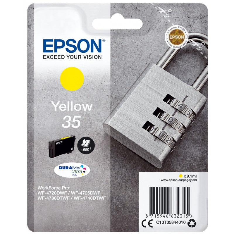 Epson 35 Padlock Yellow Standard Capacity Ink Cartridge 9ml - C13T35844010 - NWT FM SOLUTIONS - YOUR CATERING WHOLESALER