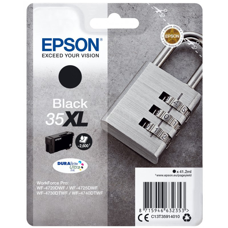 Epson 35XL Padlock Black High Yield Ink Cartridge 41ml - C13T35914010 - NWT FM SOLUTIONS - YOUR CATERING WHOLESALER