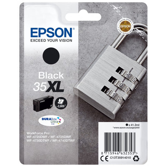 Epson 35XL Padlock Black High Yield Ink Cartridge 41ml - C13T35914010 - NWT FM SOLUTIONS - YOUR CATERING WHOLESALER