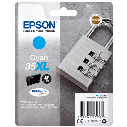 Epson 35XL Padlock Cyan High Yield Ink Cartridge 20ml - C13T35924010 - NWT FM SOLUTIONS - YOUR CATERING WHOLESALER